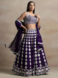 Mesmerizing Purple Thread Work Georgette Engagement Wear Lehenga Choli With Dupatta