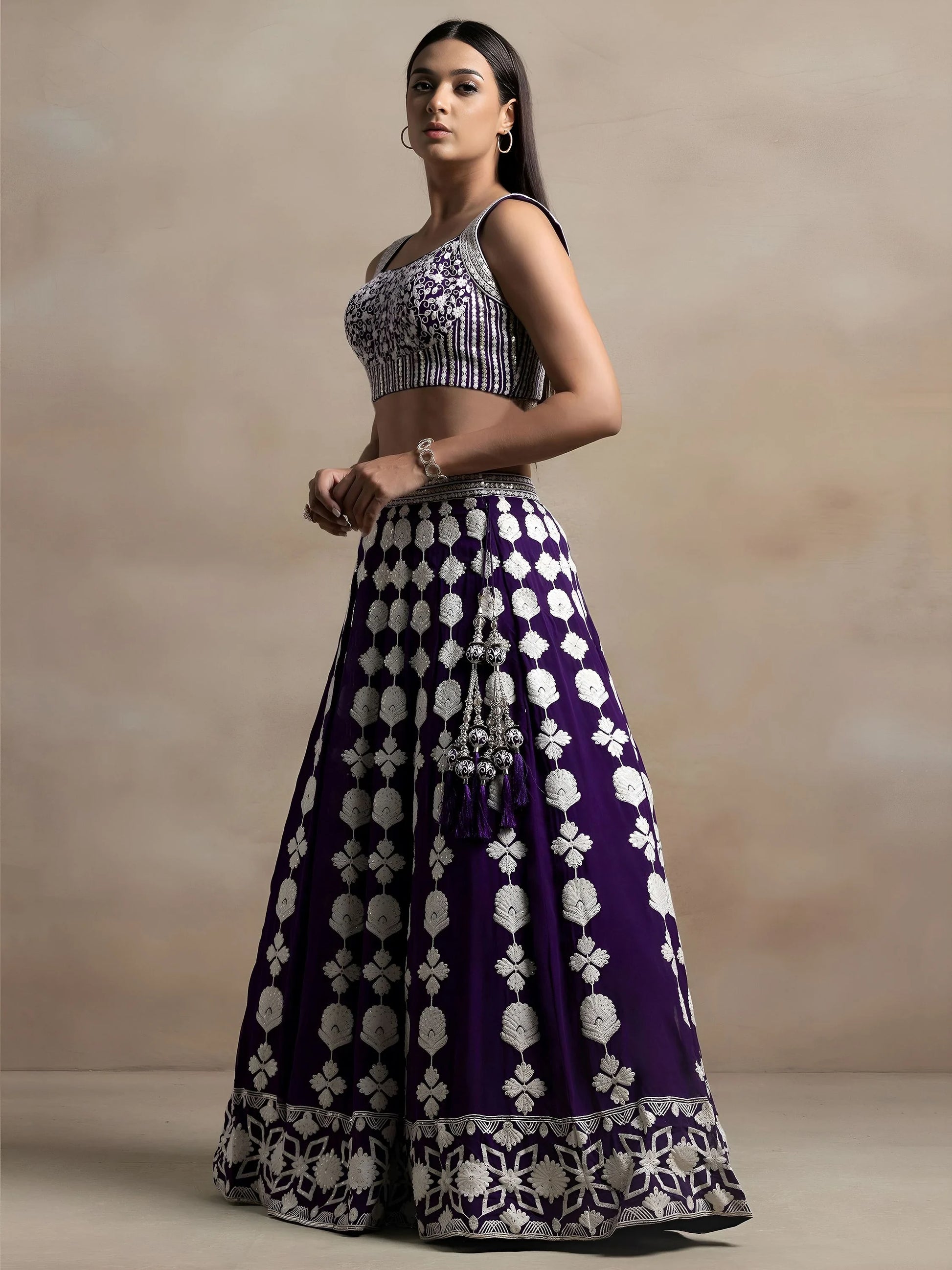 Mesmerizing Purple Thread Work Georgette Engagement Wear Lehenga Choli With Dupatta