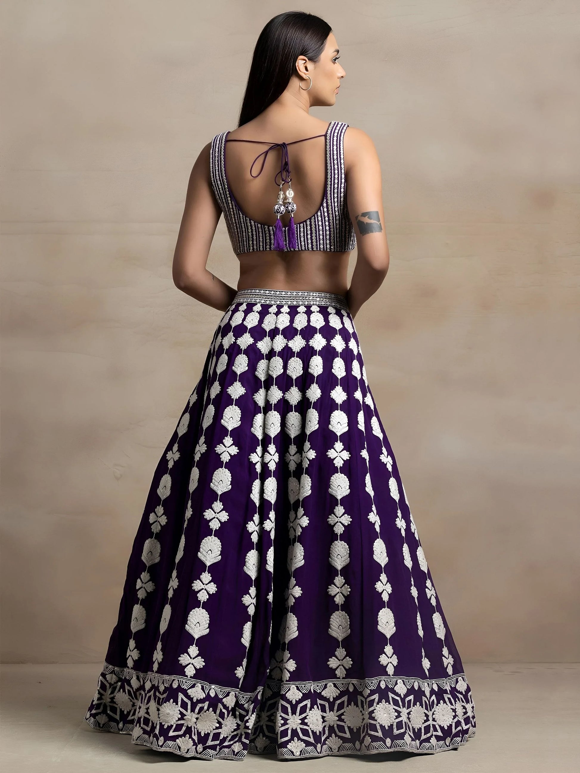 Mesmerizing Purple Thread Work Georgette Engagement Wear Lehenga Choli With Dupatta