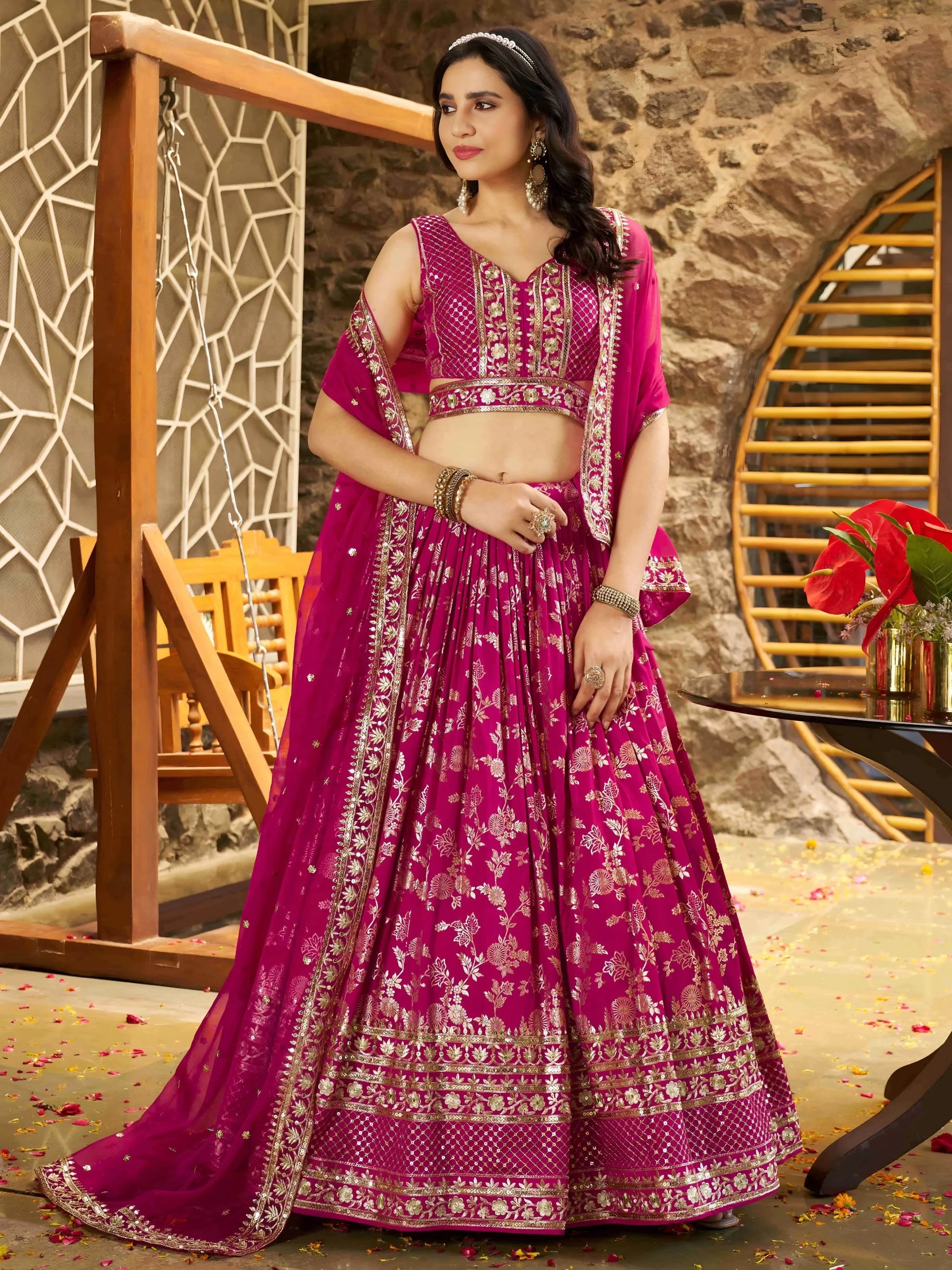 Mesmerizing Rani Zari Embroidery Silk Lehenga Choli With Dupatta - Zeel Clothing