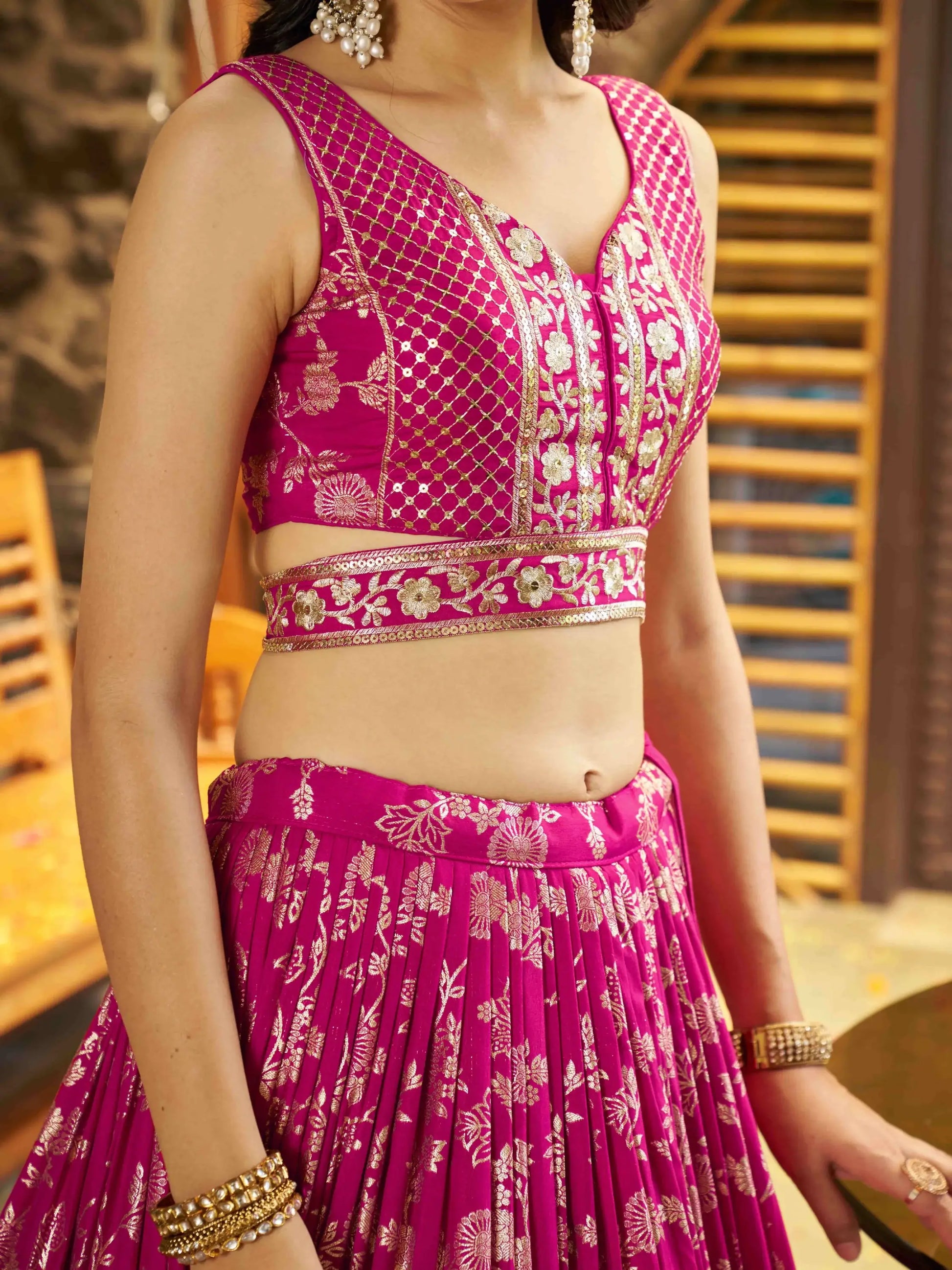 Mesmerizing Rani Zari Embroidery Silk Lehenga Choli With Dupatta - Zeel Clothing