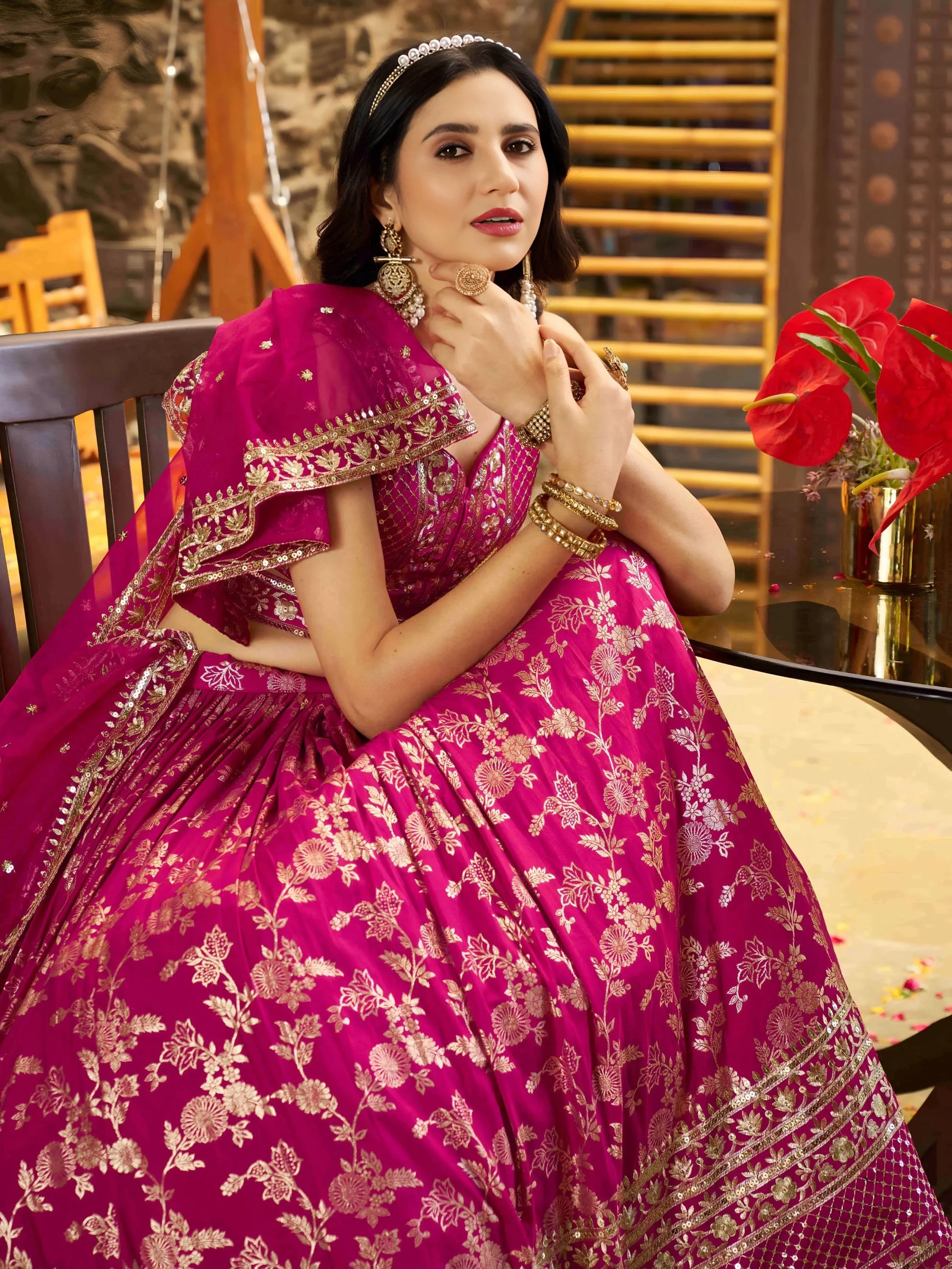 Mesmerizing Rani Zari Embroidery Silk Lehenga Choli With Dupatta - Zeel Clothing