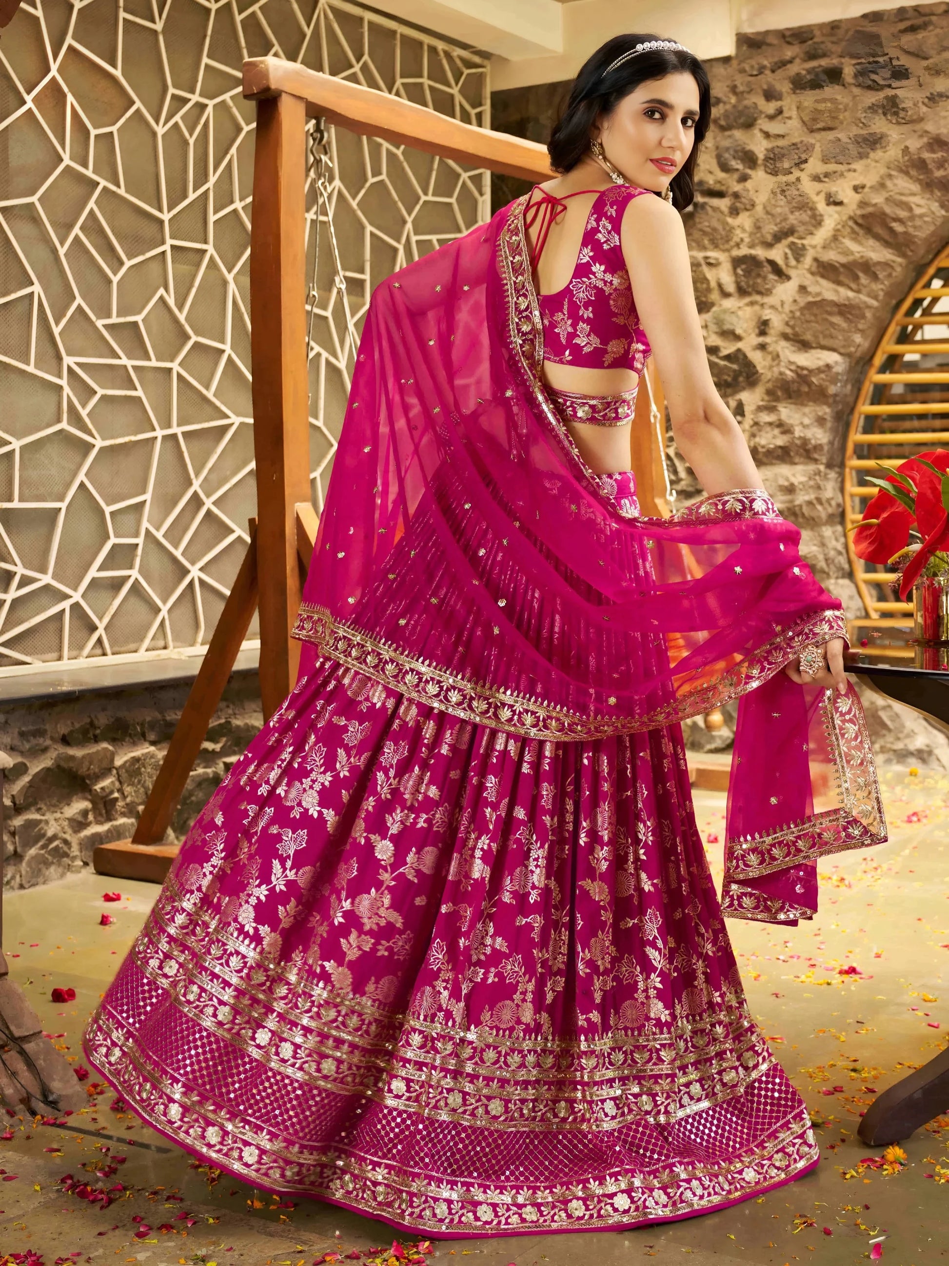 Mesmerizing Rani Zari Embroidery Silk Lehenga Choli With Dupatta - Zeel Clothing