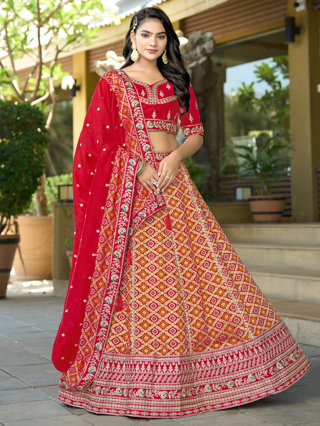 Mesmerizing Red Zari Weaving Silk Bridal Lehenga Choli With Dupatta - Zeel Clothing