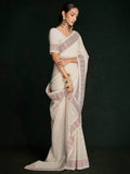 Mesmerizing White Lucknowi Work Georgette Event Wear Saree With Blouse - Zeel Clothing