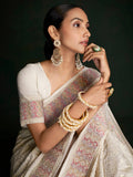 Mesmerizing White Lucknowi Work Georgette Event Wear Saree With Blouse - Zeel Clothing