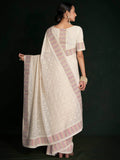 Mesmerizing White Lucknowi Work Georgette Event Wear Saree With Blouse - Zeel Clothing