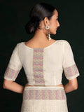 Mesmerizing White Lucknowi Work Georgette Event Wear Saree With Blouse - Zeel Clothing