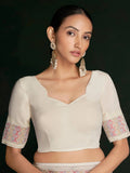 Mesmerizing White Lucknowi Work Georgette Event Wear Saree With Blouse - Zeel Clothing
