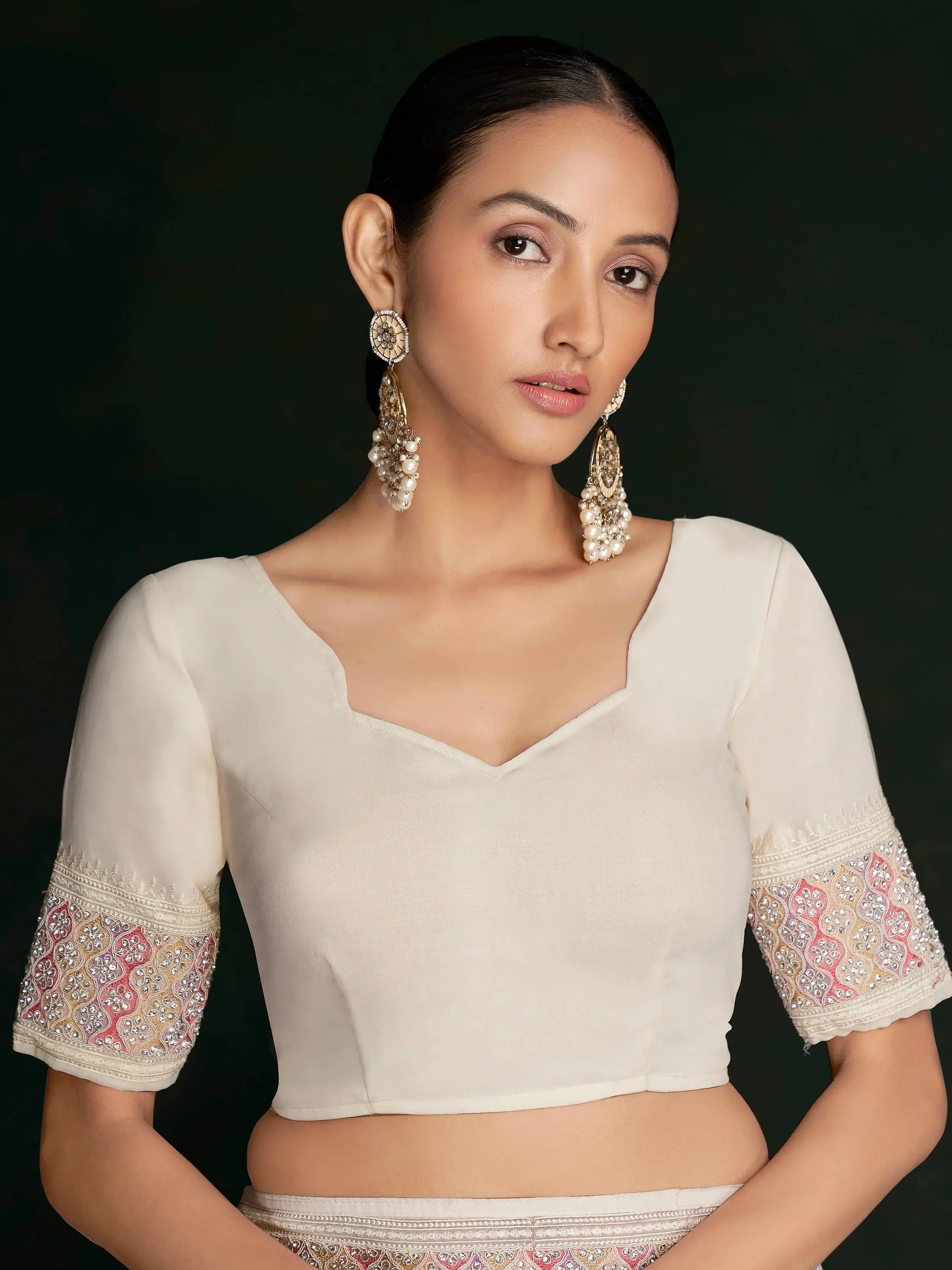 Mesmerizing White Lucknowi Work Georgette Event Wear Saree With Blouse - Zeel Clothing