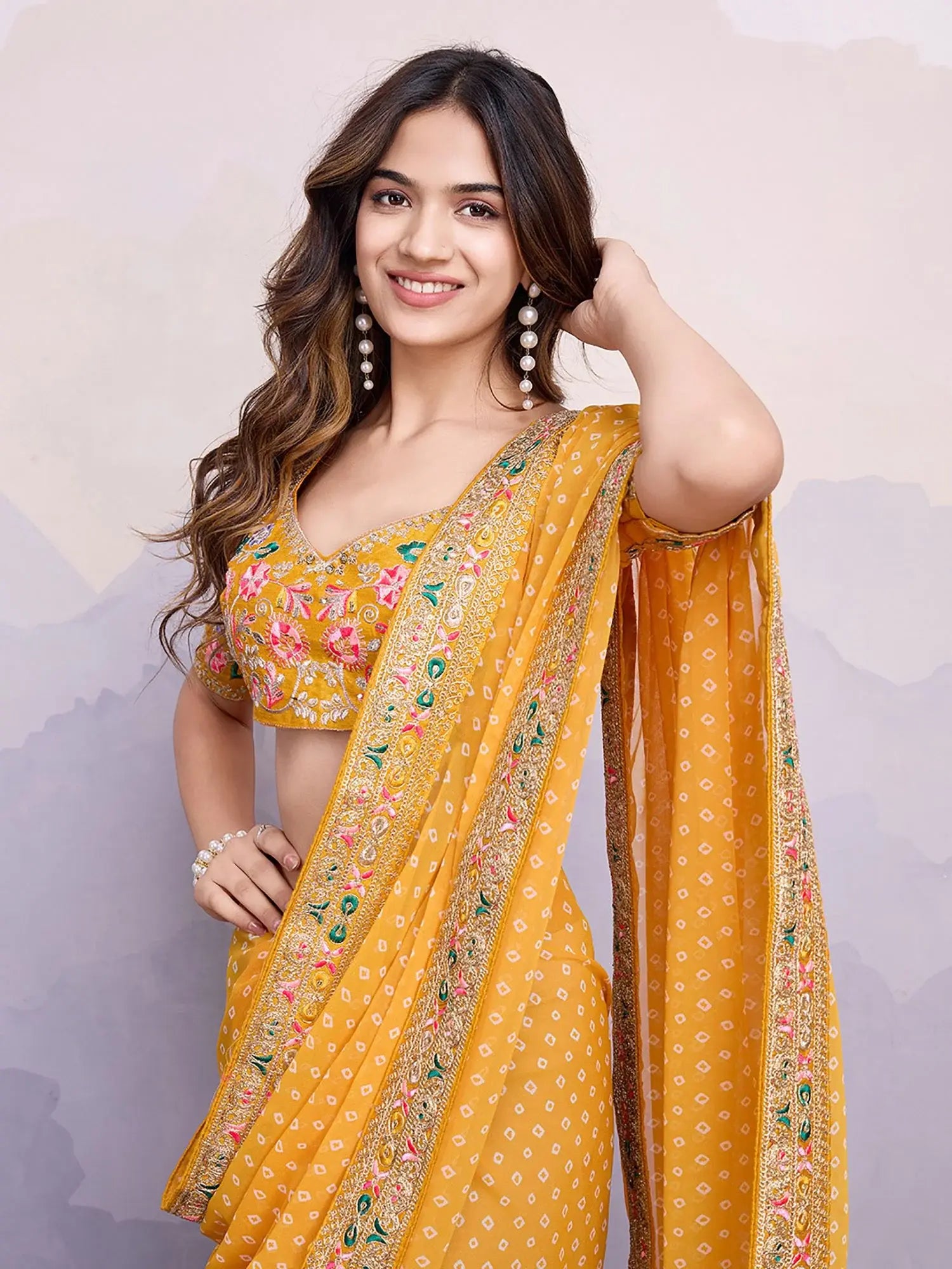 Mesmerizing Yellow Bandhani Printed Georgette Haldi Wear Saree With Blouse - Zeel Clothing