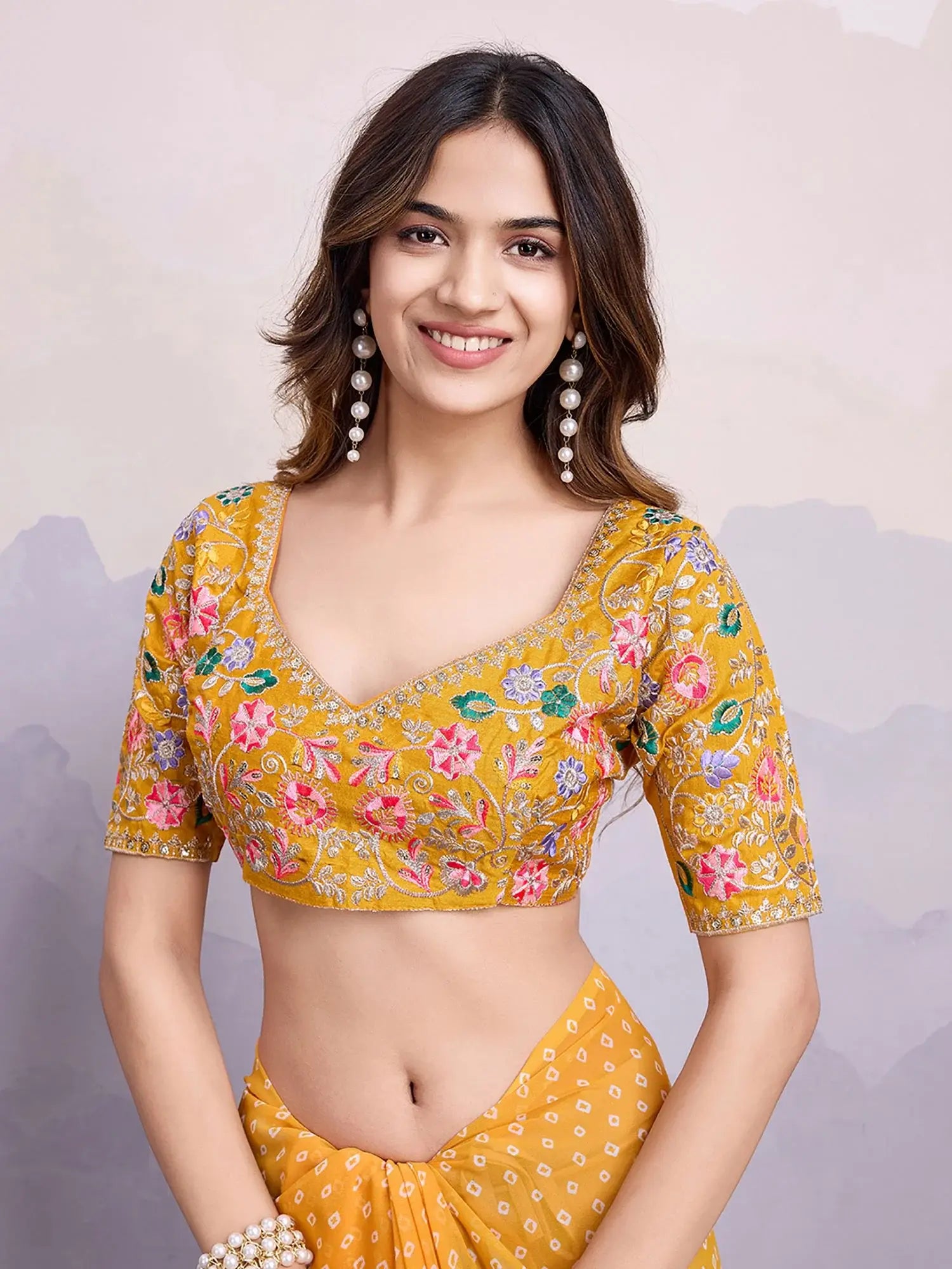 Mesmerizing Yellow Bandhani Printed Georgette Haldi Wear Saree With Blouse - Zeel Clothing