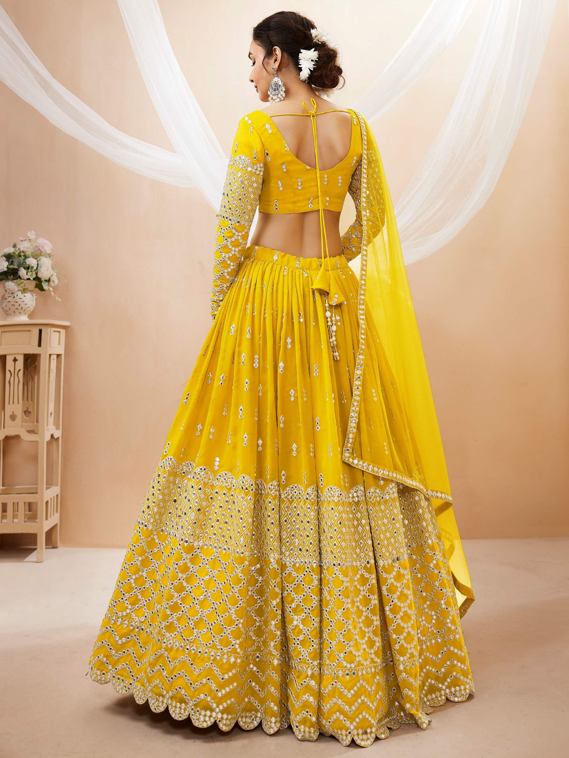 Mesmerizing Yellow Sequins Georgette Haldi Wear Lehenga Choli - Zeel Clothing