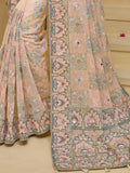 Fabulous Cream Sequins Organza Wedding Wear Saree With Blouse