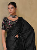 Beautiful Black Sequins Organza Party Wear Saree With Blouse