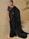 Beautiful Black Sequins Organza Party Wear Saree With Blouse