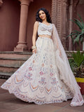 Momentous Cream Sequins Work Net Bridesmaid Lehenga Choli With Dupatta