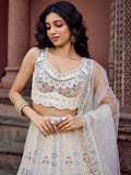 Momentous Cream Sequins Work Net Bridesmaid Lehenga Choli With Dupatta