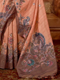 Momentous Peach Hand Work Tussar Festive Wear Saree With Blouse