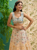 Stunning Off-White Printed Art Silk Wedding Lehenga Choli With Dupatta