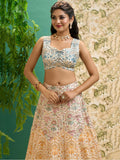 Stunning Off-White Printed Art Silk Wedding Lehenga Choli With Dupatta
