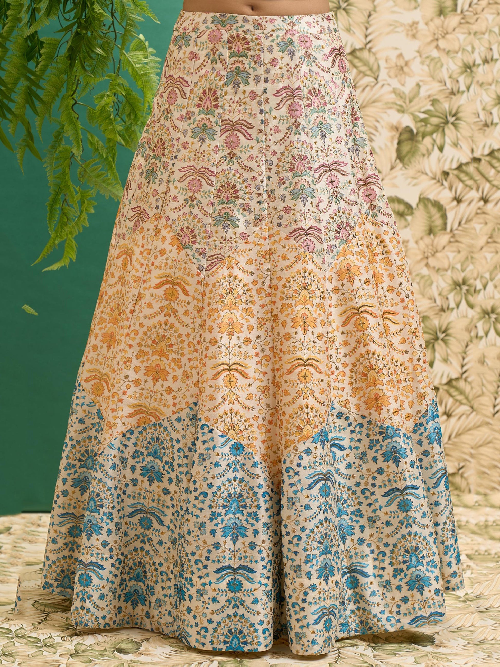 Stunning Off-White Printed Art Silk Wedding Lehenga Choli With Dupatta