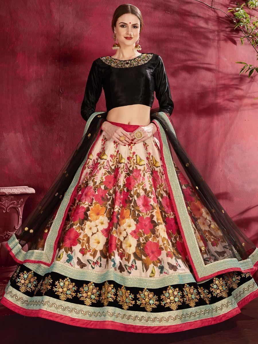 Multi-Color Floral Print Banglori Silk Reception Wear Lehenga Choli