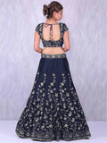 Navy Blue Banglory Silk Lehenga Choli with Applique Embroidery work - Zeel Clothing