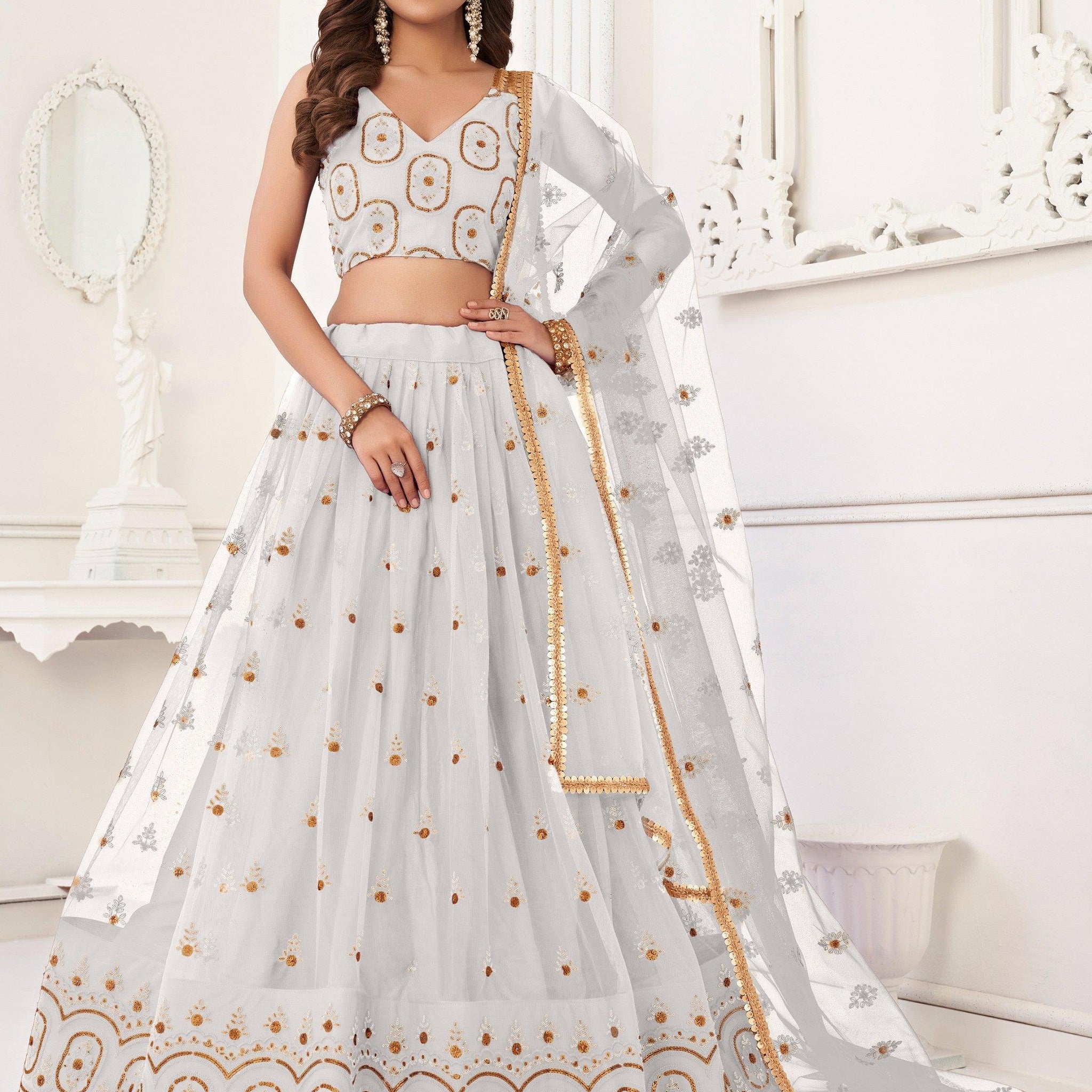 Fabulous White Sequins Net Traditional Lehenga Choli With Dupatta