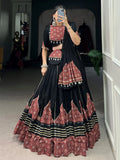 Notable Black Printed Rayon Navratri Wear Lehenga Choli With Dupatta - Zeel Clothing