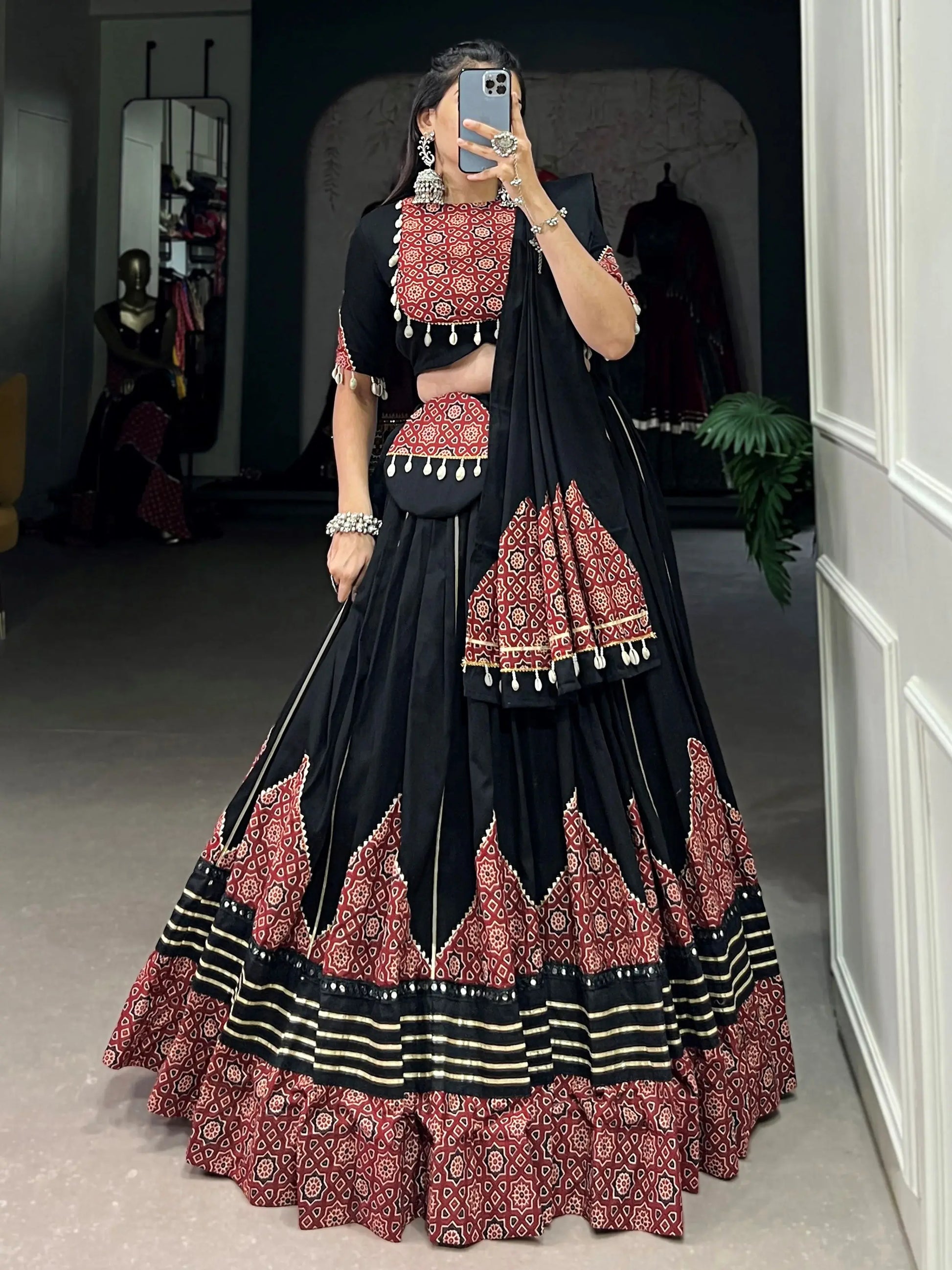 Notable Black Printed Rayon Navratri Wear Lehenga Choli With Dupatta - Zeel Clothing