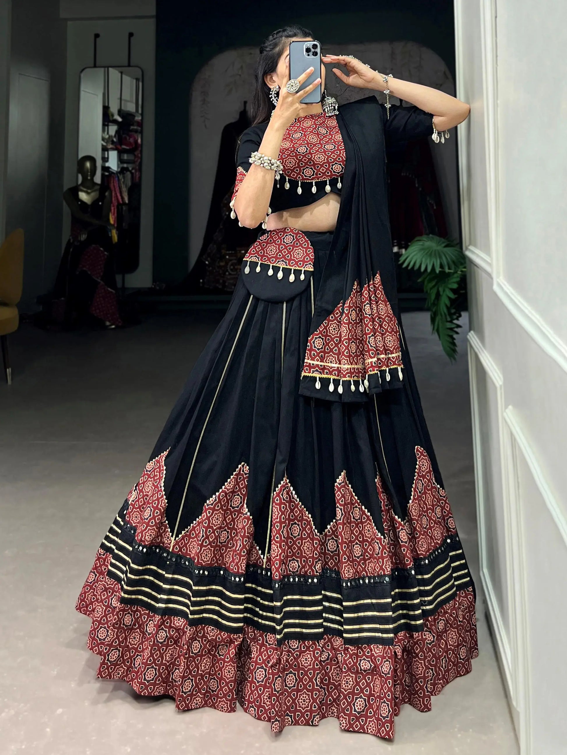Notable Black Printed Rayon Navratri Wear Lehenga Choli With Dupatta - Zeel Clothing