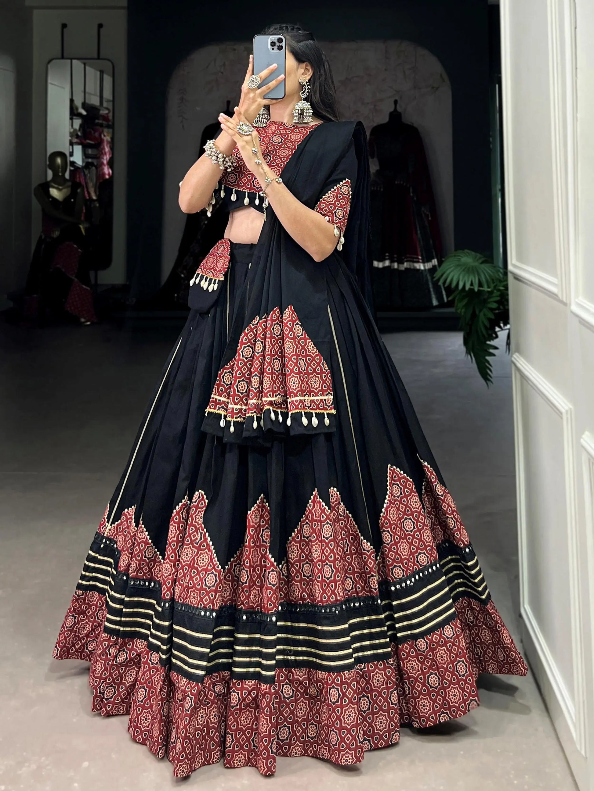 Notable Black Printed Rayon Navratri Wear Lehenga Choli With Dupatta - Zeel Clothing