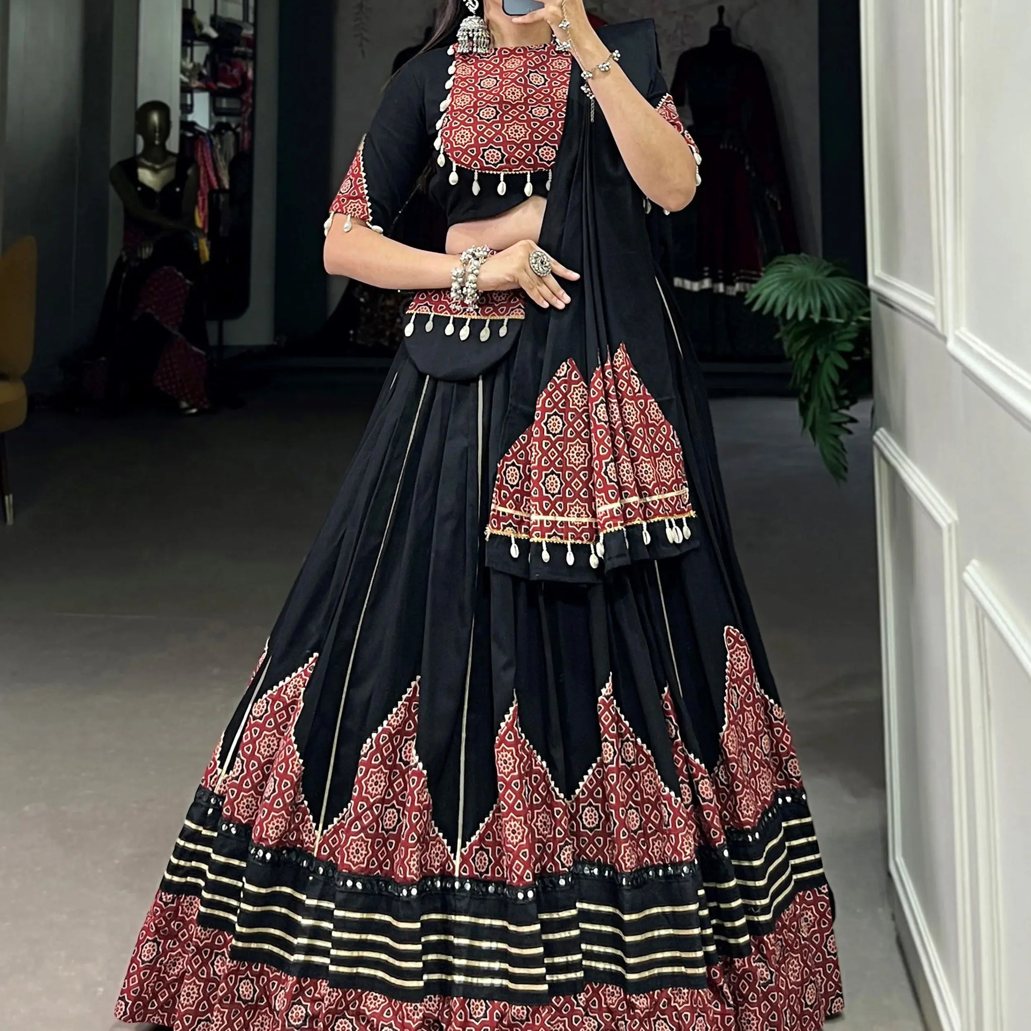 Notable Black Printed Rayon Navratri Wear Lehenga Choli With Dupatta - Zeel Clothing