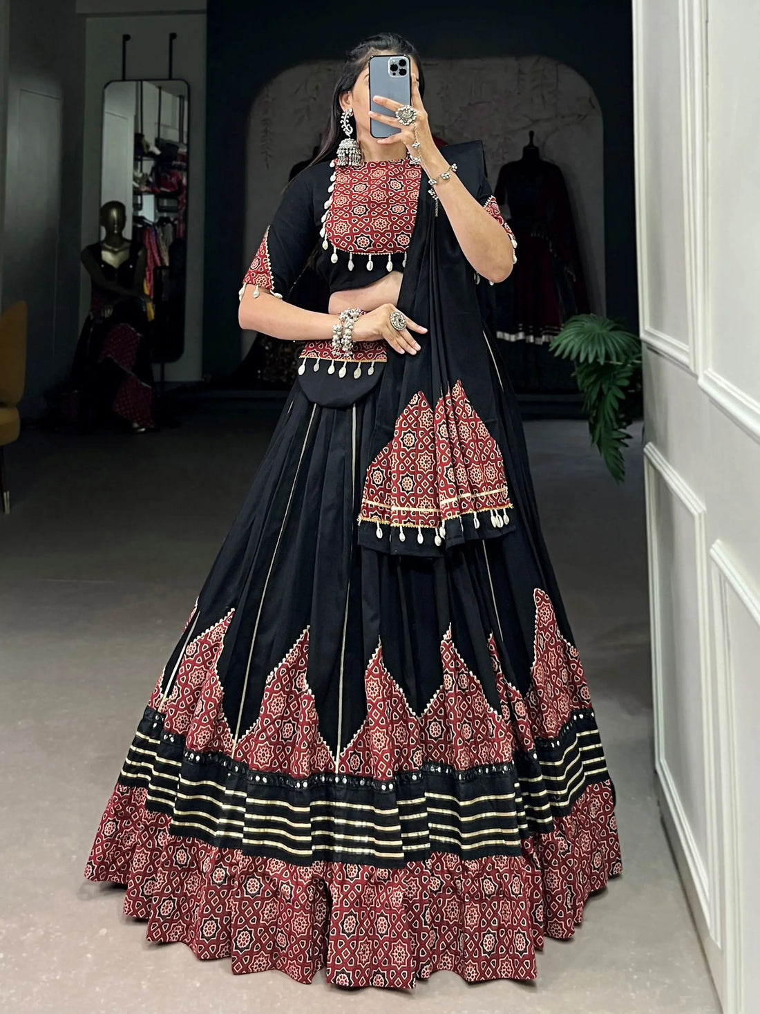 Notable Black Printed Rayon Navratri Wear Lehenga Choli With Dupatta - Zeel Clothing