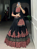 Notable Black Printed Rayon Navratri Wear Lehenga Choli With Dupatta - Zeel Clothing