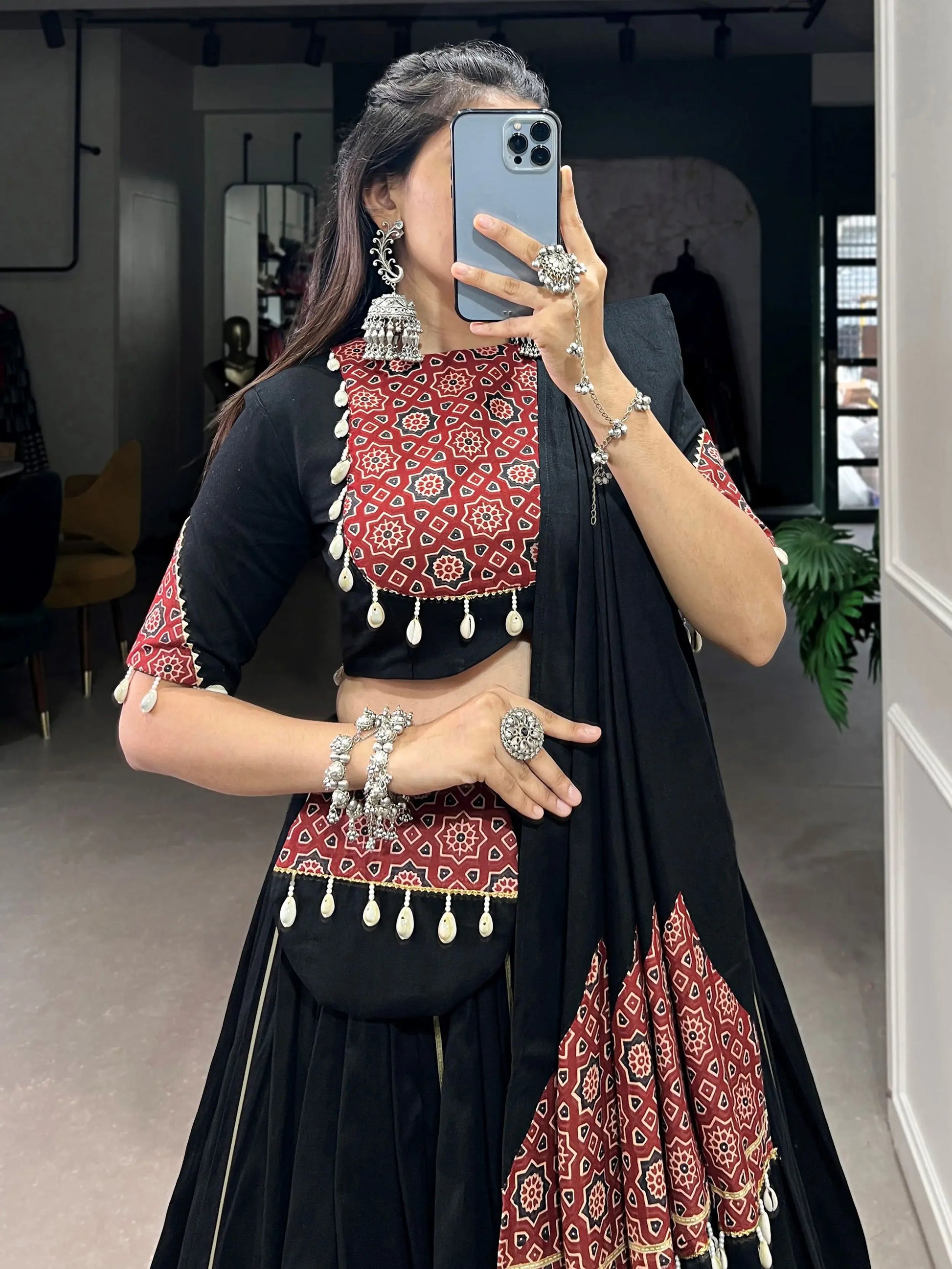 Notable Black Printed Rayon Navratri Wear Lehenga Choli With Dupatta - Zeel Clothing