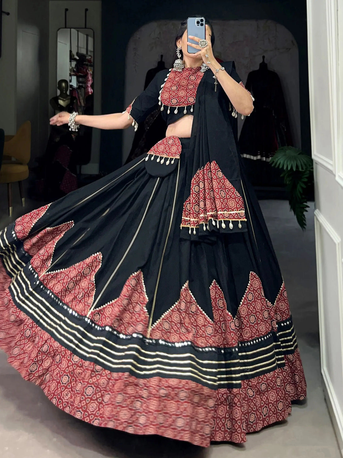 Notable Black Printed Rayon Navratri Wear Lehenga Choli With Dupatta - Zeel Clothing