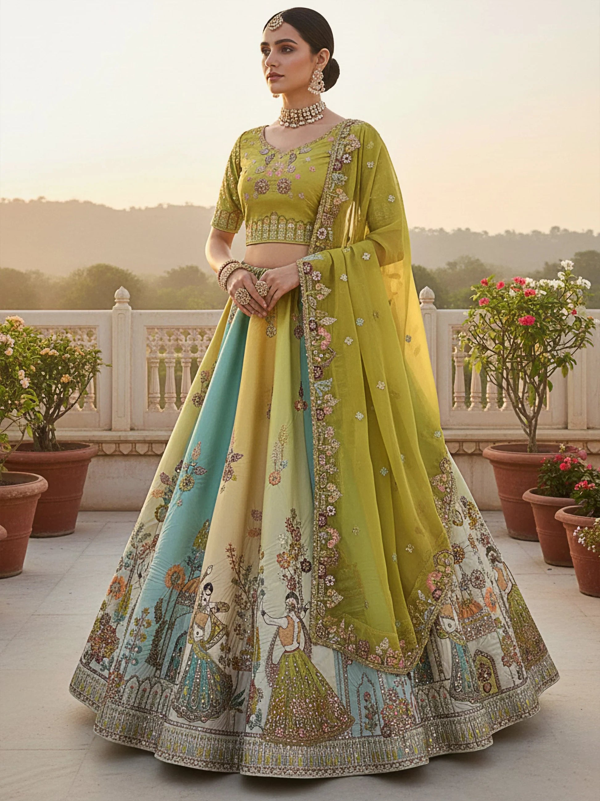 Notable Green Thread Embroidered Silk Bridesmaid Lehenga With Blouse