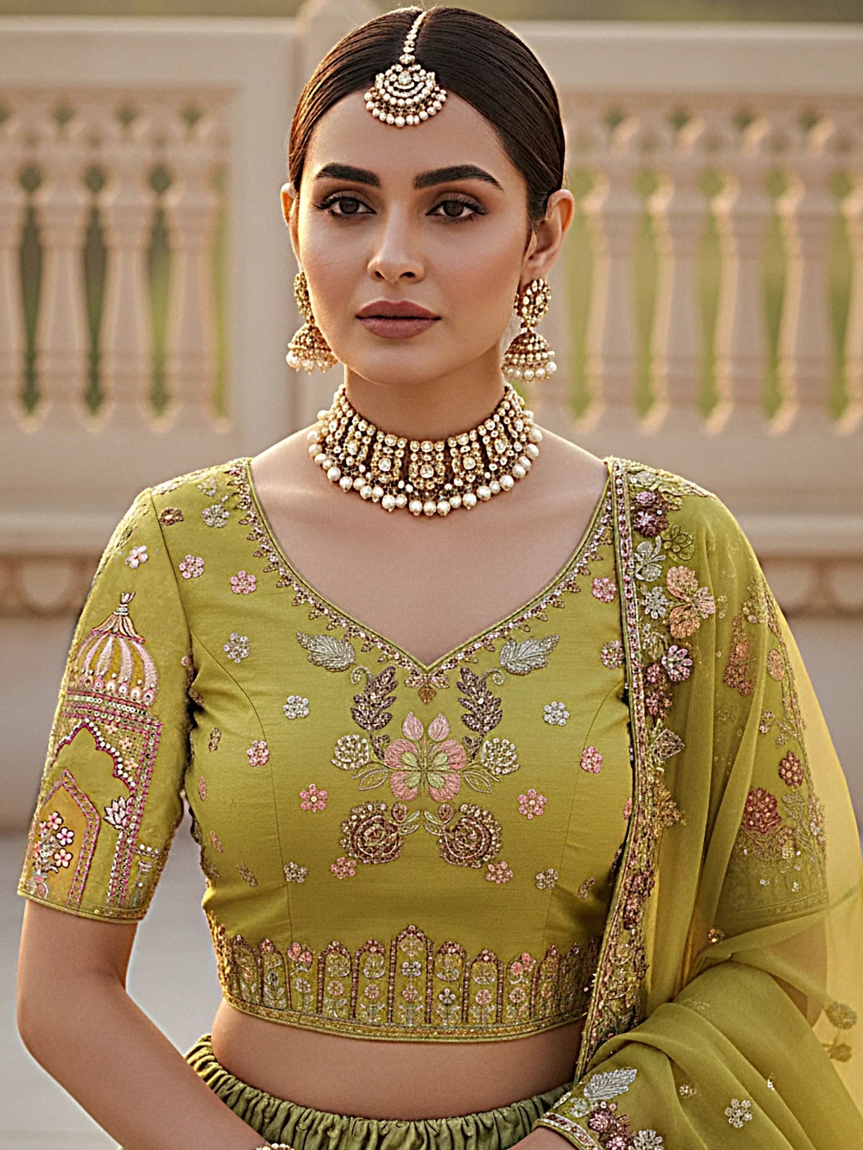 Notable Green Thread Embroidered Silk Bridesmaid Lehenga With Blouse
