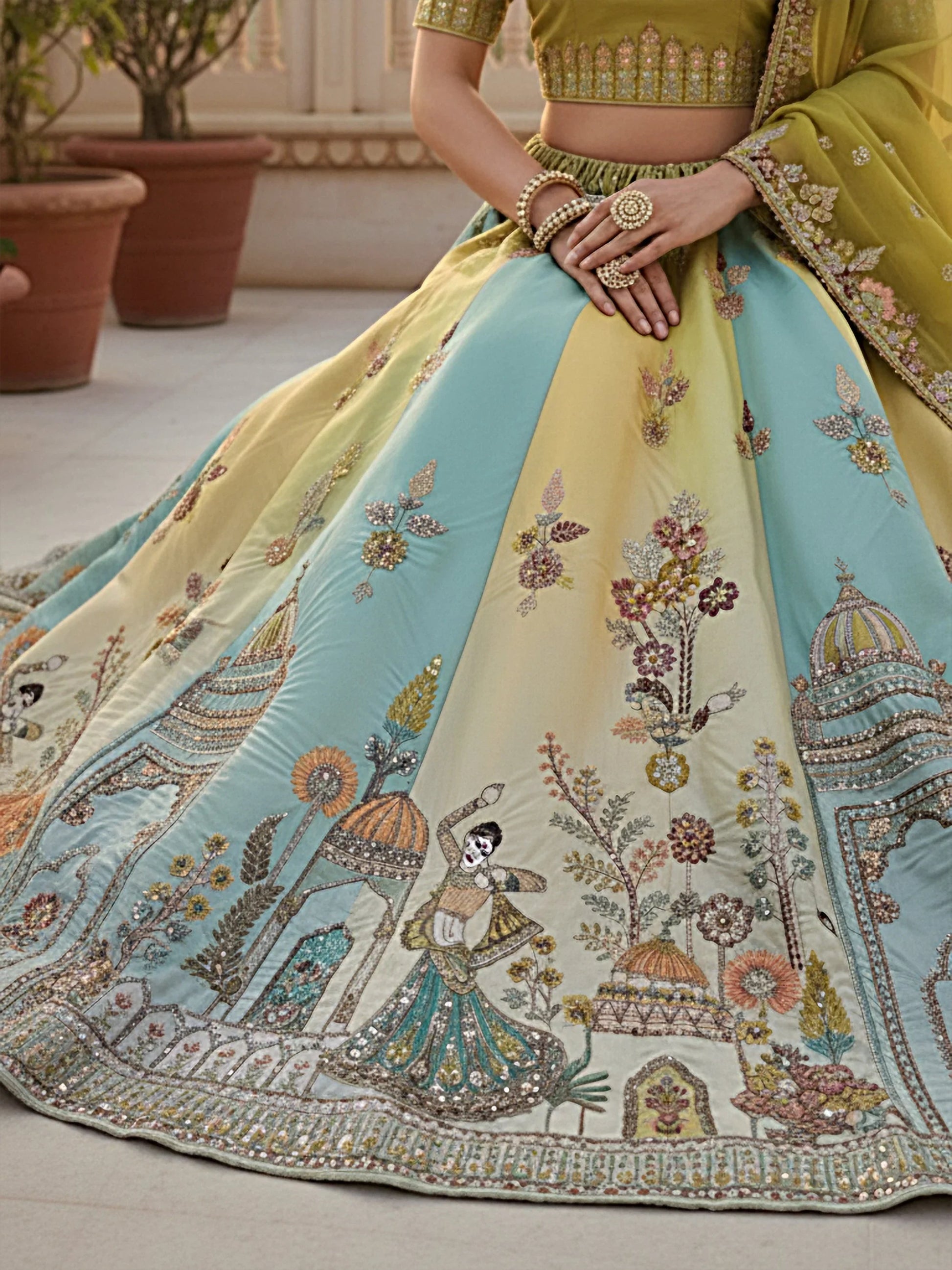 Notable Green Thread Embroidered Silk Bridesmaid Lehenga With Blouse