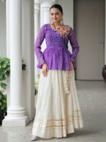 Notable Purple Cotton Navratri Wear Lehenga With Bandhani Print Peplum Top - Zeel Clothing