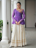 Notable Purple Cotton Navratri Wear Lehenga With Bandhani Print Peplum Top - Zeel Clothing