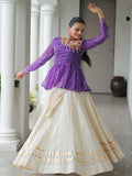 Notable Purple Cotton Navratri Wear Lehenga With Bandhani Print Peplum Top - Zeel Clothing