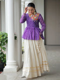 Notable Purple Cotton Navratri Wear Lehenga With Bandhani Print Peplum Top - Zeel Clothing