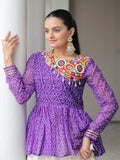Notable Purple Cotton Navratri Wear Lehenga With Bandhani Print Peplum Top - Zeel Clothing