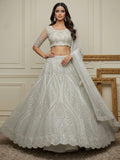 Notable White Embroidered Net Function Wear Lehenga Choli With Dupatta
