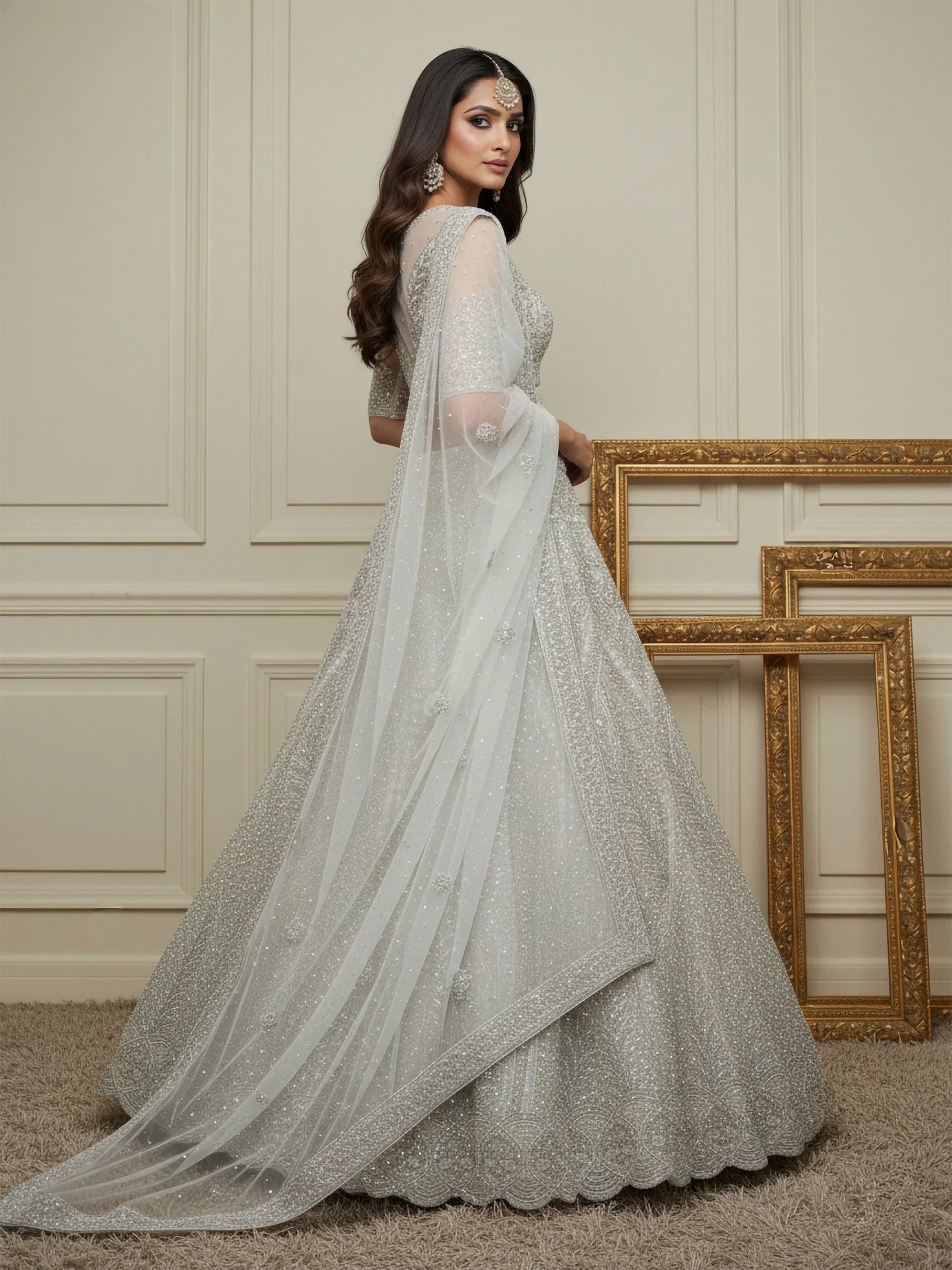 Notable White Embroidered Net Function Wear Lehenga Choli With Dupatta