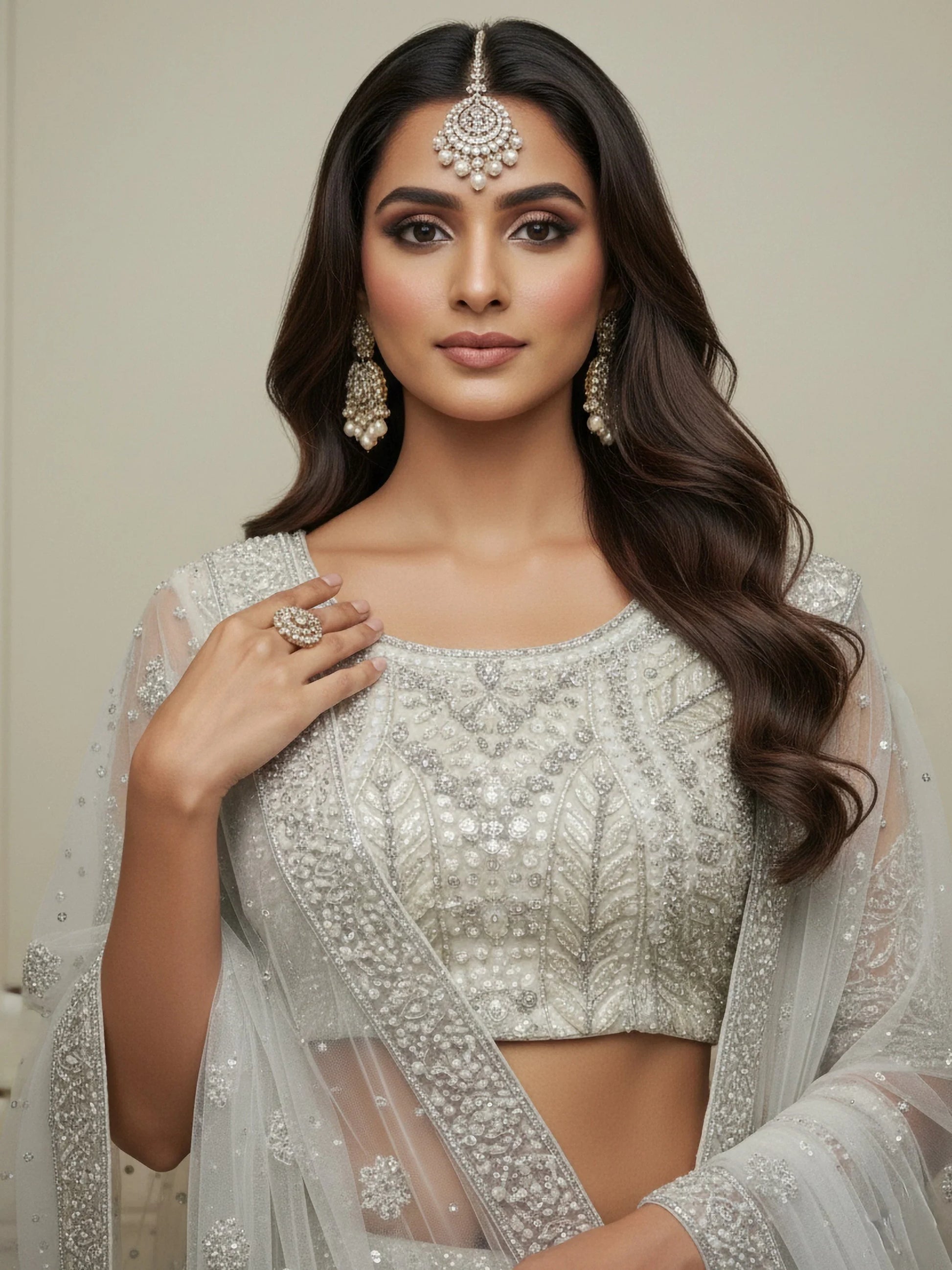 Notable White Embroidered Net Function Wear Lehenga Choli With Dupatta