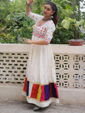 Notable White Multi Thread Work Roman Silk Navratri Special Gown - Zeel Clothing
